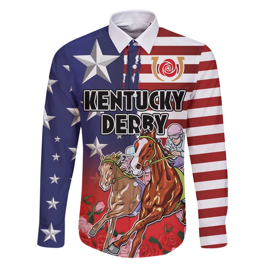 Kentucky Horses Racing Family Matching Puletasi and Hawaiian Shirt Roses Road with US Flag Style