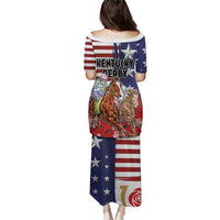 Kentucky Horses Racing Family Matching Puletasi and Hawaiian Shirt Roses Road with US Flag Style