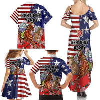 Kentucky Horses Racing Family Matching Summer Maxi Dress and Hawaiian Shirt Roses Road with US Flag Style