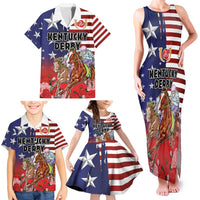 Kentucky Horses Racing Family Matching Tank Maxi Dress and Hawaiian Shirt Roses Road with US Flag Style