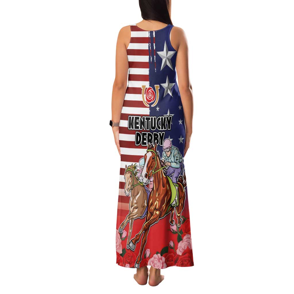 Kentucky Horses Racing Family Matching Tank Maxi Dress and Hawaiian Shirt Roses Road with US Flag Style