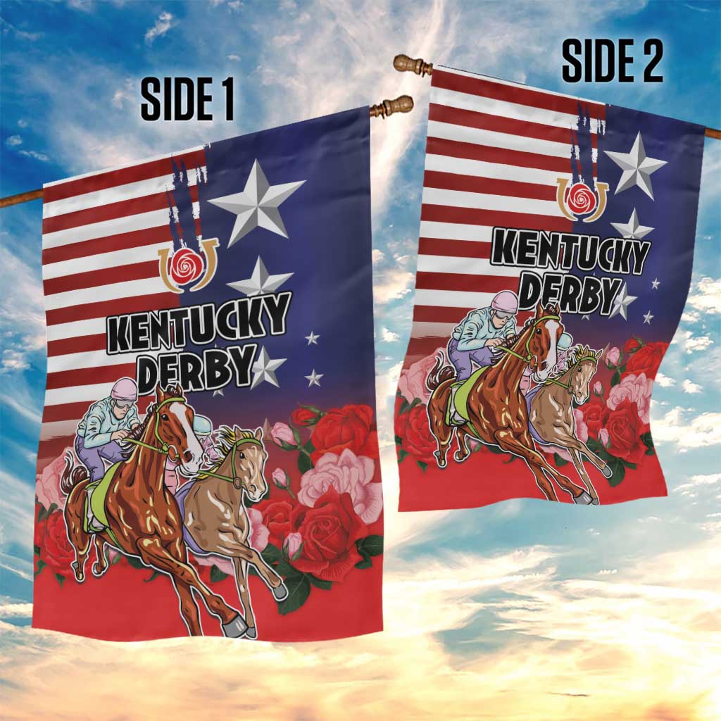Kentucky Horses Racing Garden Flag Roses Road with US Flag Style