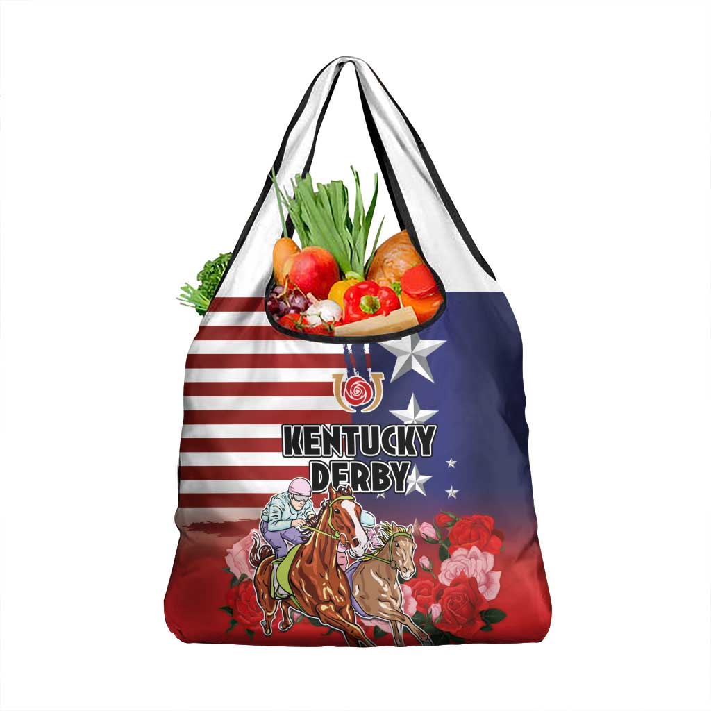 Kentucky Horses Racing Grocery Bag Roses Road with US Flag Style