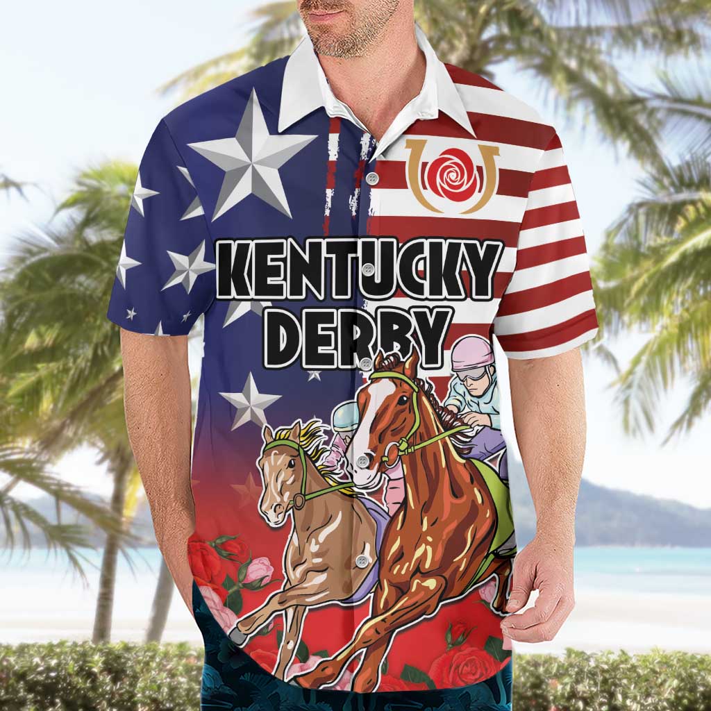 Kentucky Horses Racing Hawaiian Shirt Roses Road with US Flag Style