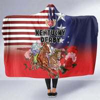 Kentucky Horses Racing Hooded Blanket Roses Road with US Flag Style
