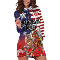 Kentucky Horses Racing Hoodie Dress Roses Road with US Flag Style