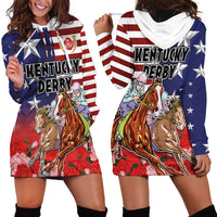 Kentucky Horses Racing Hoodie Dress Roses Road with US Flag Style