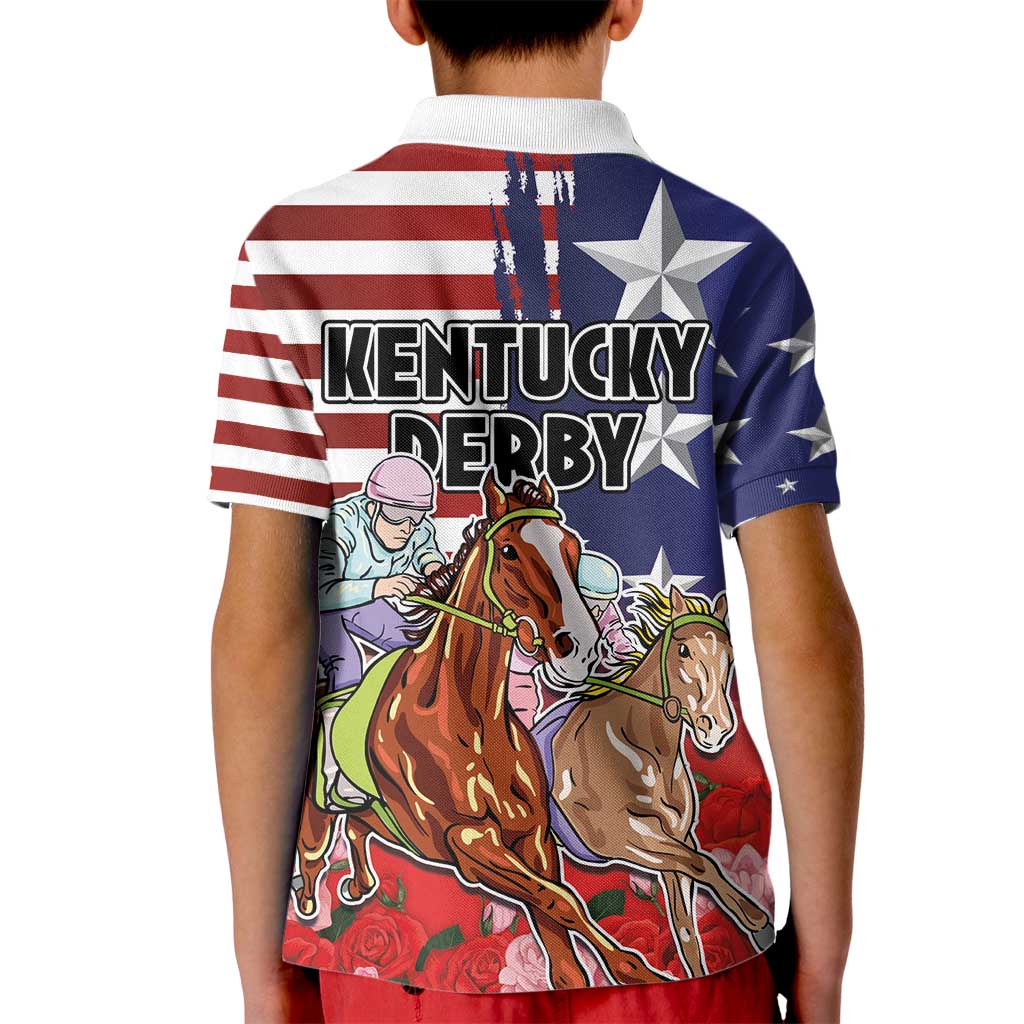 Kentucky Horses Racing Kid Polo Shirt Roses Road with US Flag Style