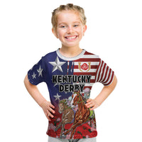 Kentucky Horses Racing Kid T Shirt Roses Road with US Flag Style