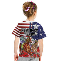 Kentucky Horses Racing Kid T Shirt Roses Road with US Flag Style