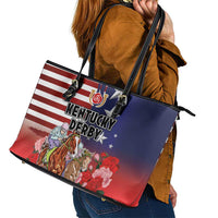 Kentucky Horses Racing Leather Tote Bag Roses Road with US Flag Style