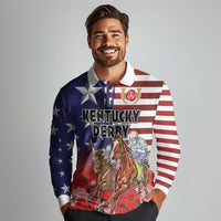 Kentucky Horses Racing Long Sleeve Polo Shirt Roses Road with US Flag Style