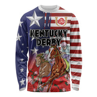 Kentucky Horses Racing Long Sleeve Shirt Roses Road with US Flag Style