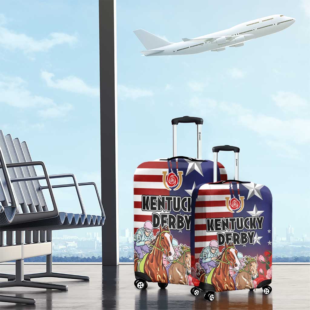 Kentucky Horses Racing Luggage Cover Roses Road with US Flag Style