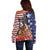 Kentucky Horses Racing Off Shoulder Sweater Roses Road with US Flag Style