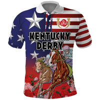 Kentucky Horses Racing Polo Shirt Roses Road with US Flag Style