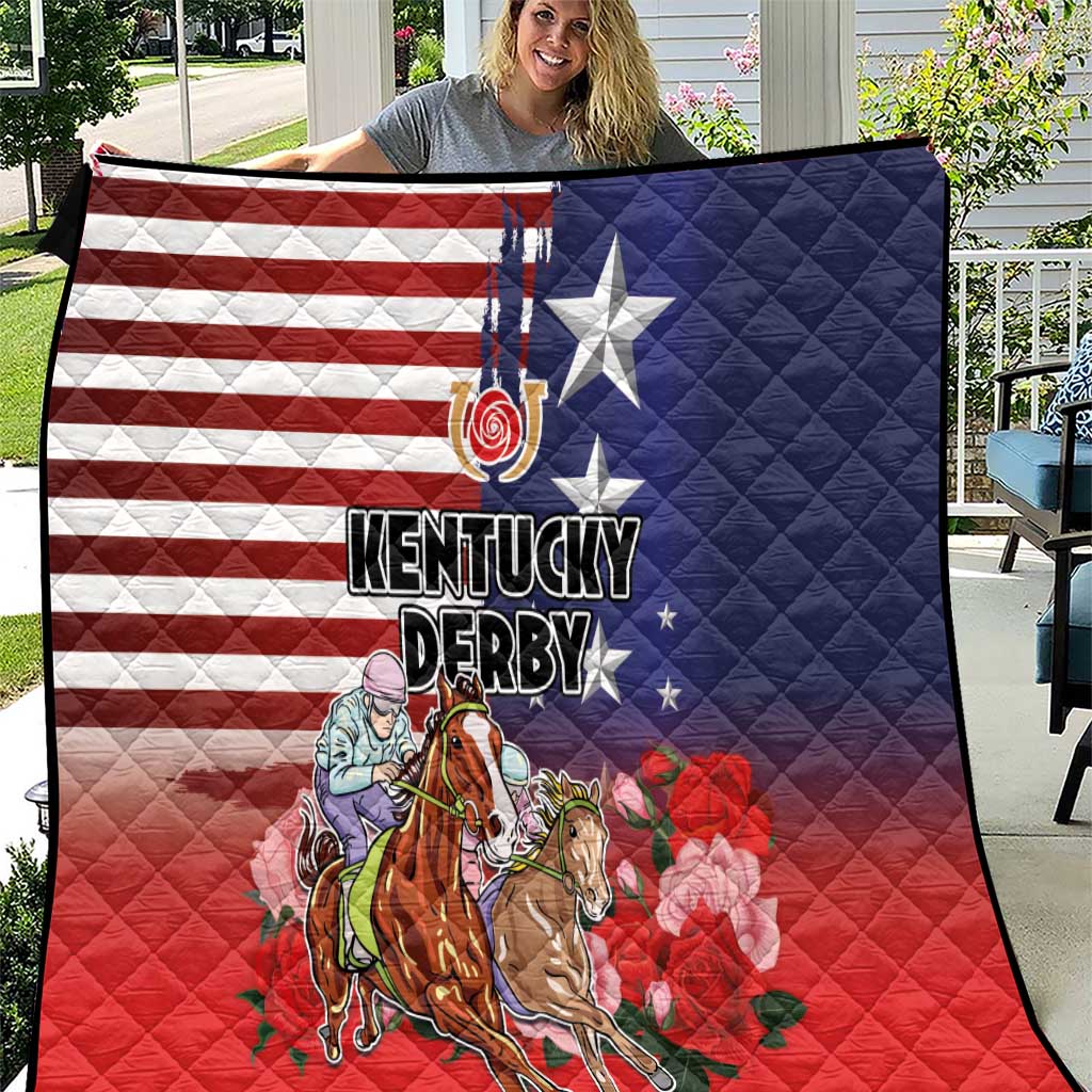 Kentucky Horses Racing Quilt Roses Road with US Flag Style