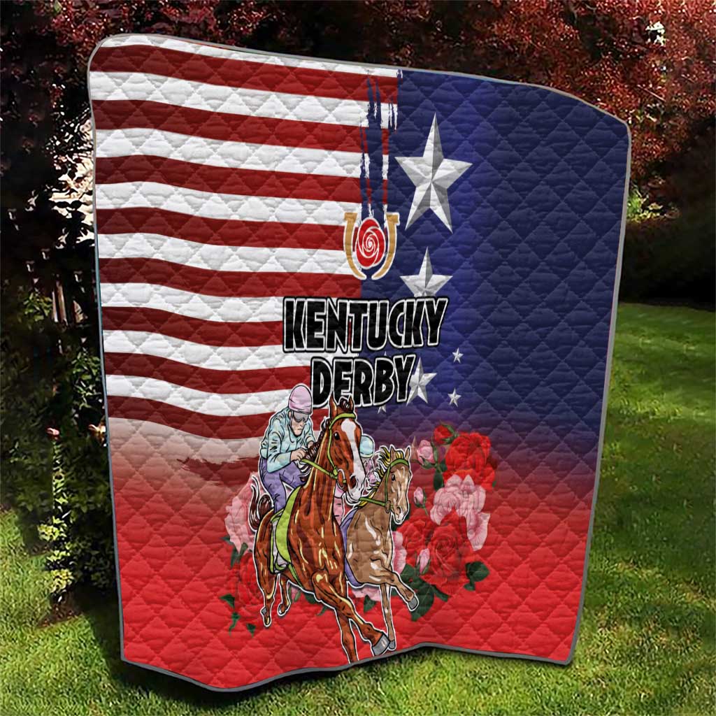 Kentucky Horses Racing Quilt Roses Road with US Flag Style