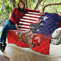 Kentucky Horses Racing Quilt Roses Road with US Flag Style