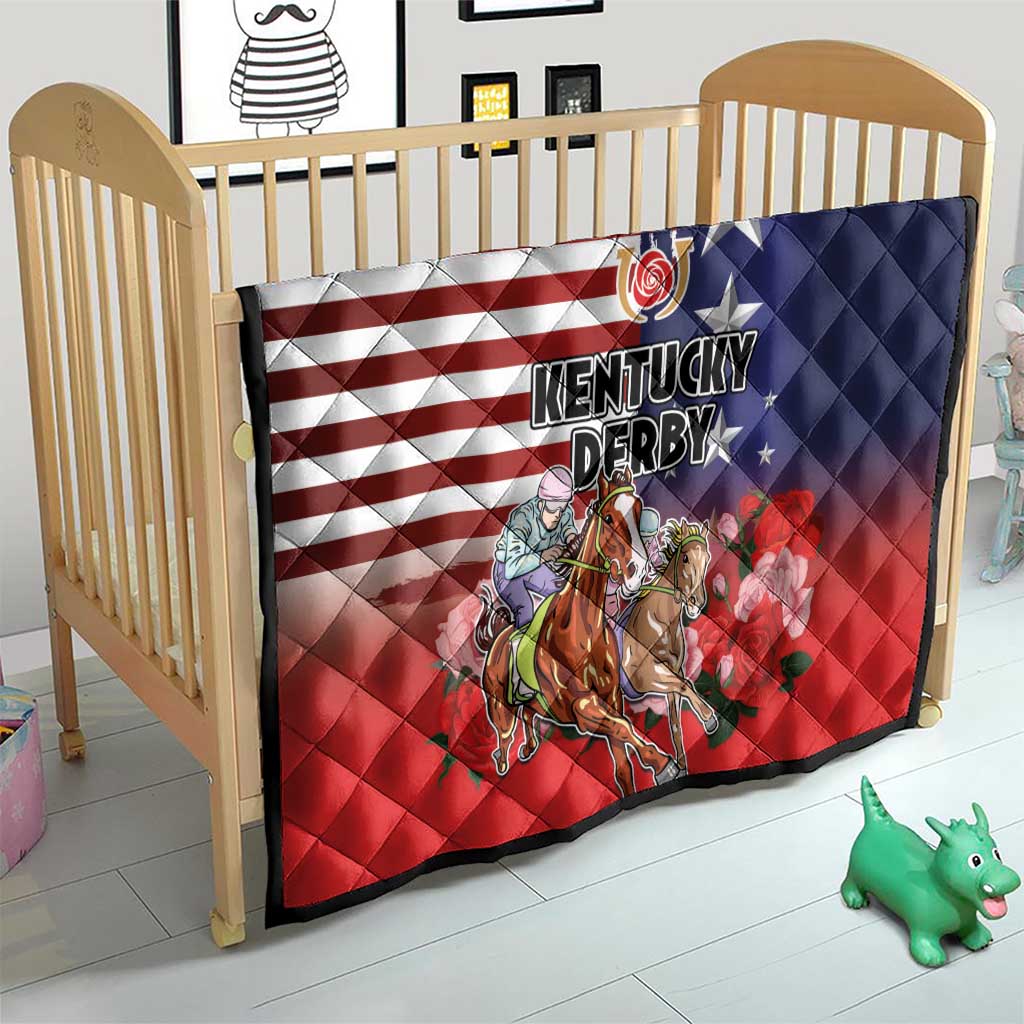 Kentucky Horses Racing Quilt Roses Road with US Flag Style