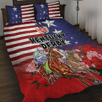 Kentucky Horses Racing Quilt Bed Set Roses Road with US Flag Style