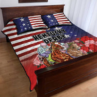 Kentucky Horses Racing Quilt Bed Set Roses Road with US Flag Style
