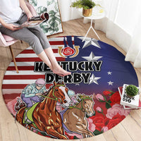 Kentucky Horses Racing Round Carpet Roses Road with US Flag Style