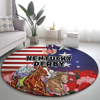 Kentucky Horses Racing Round Carpet Roses Road with US Flag Style