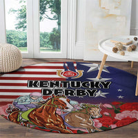 Kentucky Horses Racing Round Carpet Roses Road with US Flag Style