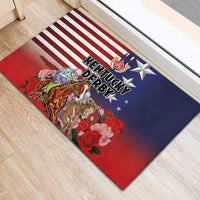 Kentucky Horses Racing Rubber Doormat Roses Road with US Flag Style