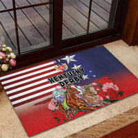 Kentucky Horses Racing Rubber Doormat Roses Road with US Flag Style