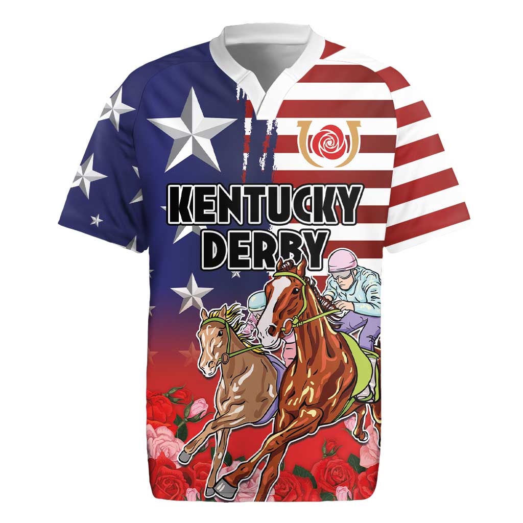 Kentucky Horses Racing Rugby Jersey Roses Road with US Flag Style