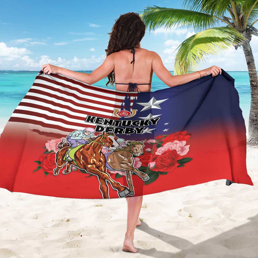 Kentucky Horses Racing Sarong Roses Road with US Flag Style