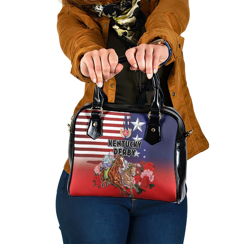 Kentucky Horses Racing Shoulder Handbag Roses Road with US Flag Style