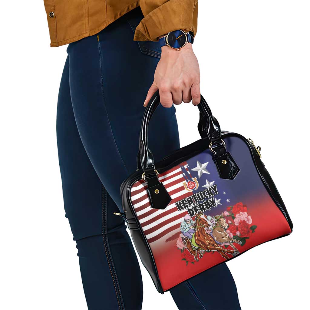 Kentucky Horses Racing Shoulder Handbag Roses Road with US Flag Style