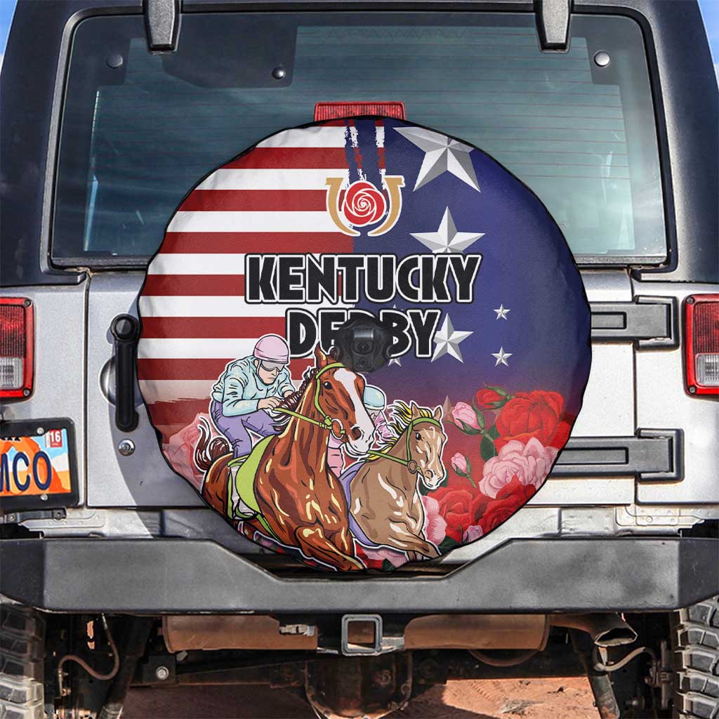 Kentucky Horses Racing Spare Tire Cover Roses Road with US Flag Style