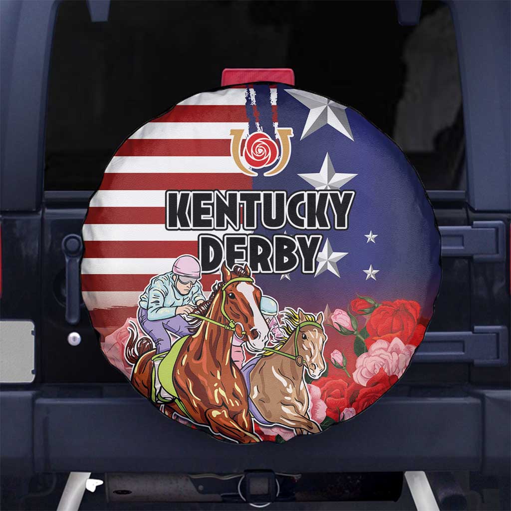 Kentucky Horses Racing Spare Tire Cover Roses Road with US Flag Style