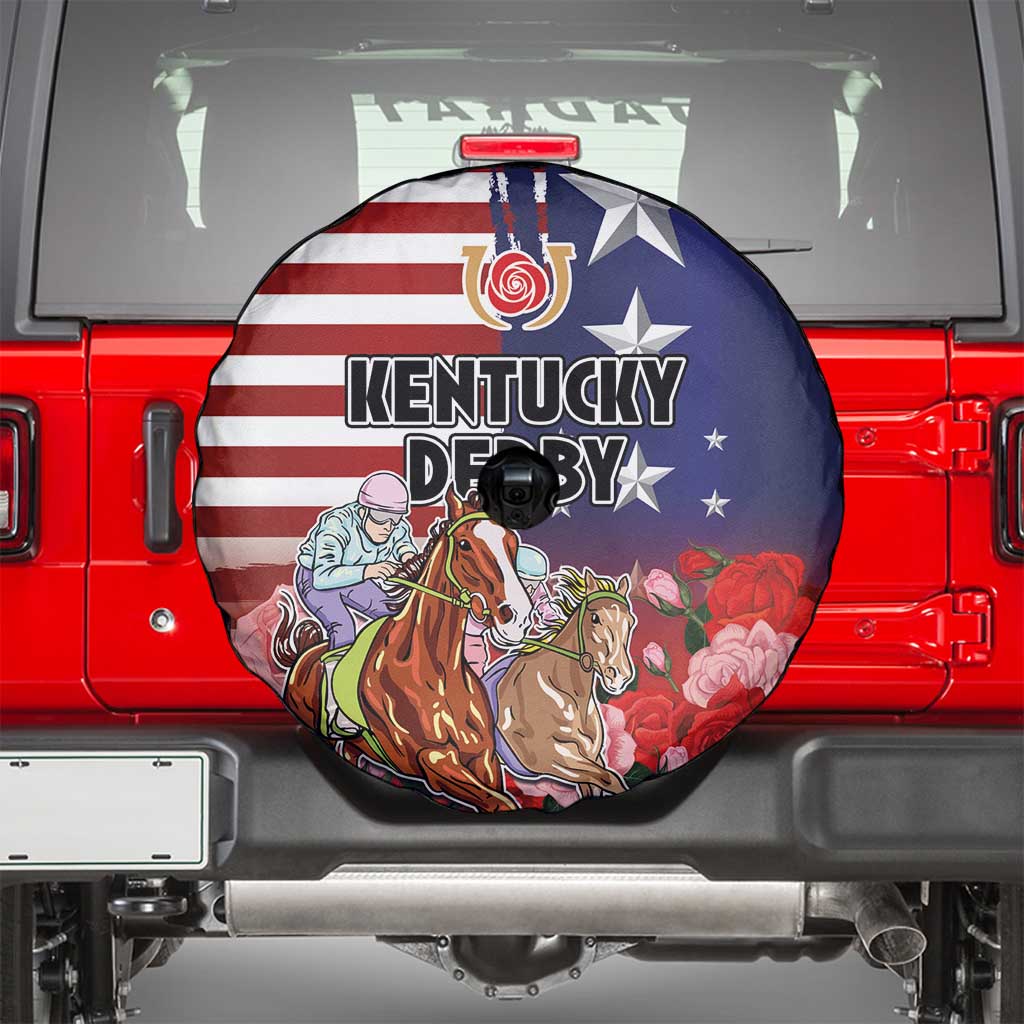 Kentucky Horses Racing Spare Tire Cover Roses Road with US Flag Style