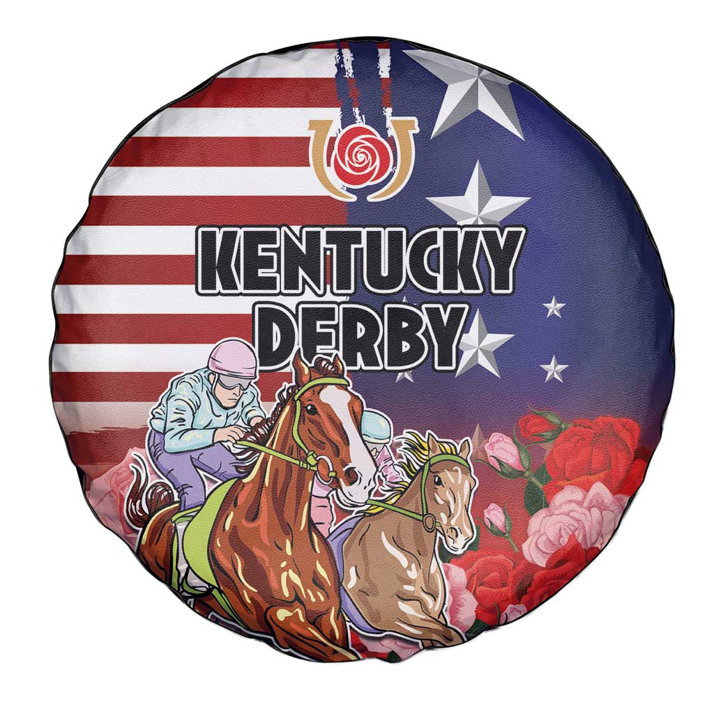 Kentucky Horses Racing Spare Tire Cover Roses Road with US Flag Style