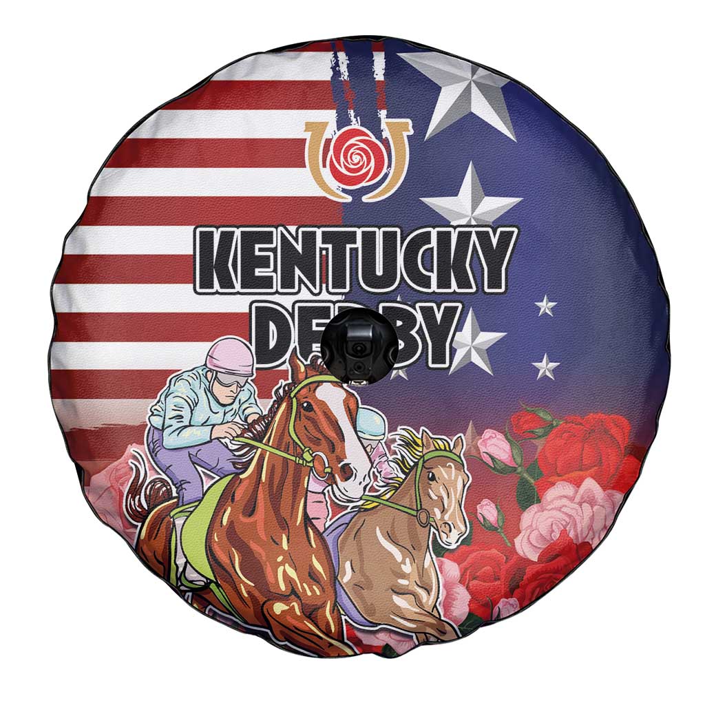 Kentucky Horses Racing Spare Tire Cover Roses Road with US Flag Style