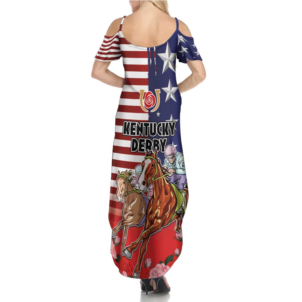 Kentucky Horses Racing Summer Maxi Dress Roses Road with US Flag Style