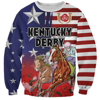 Kentucky Horses Racing Sweatshirt Roses Road with US Flag Style