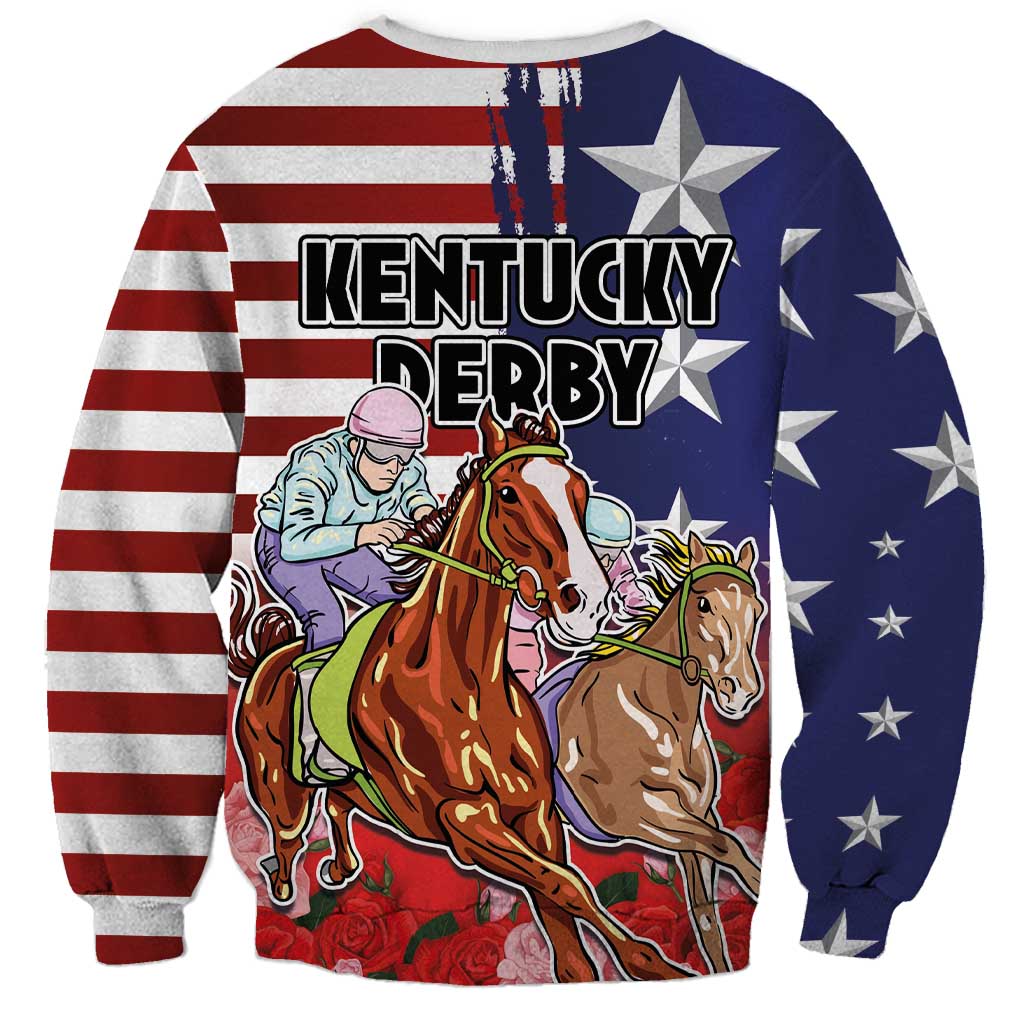 Kentucky Horses Racing Sweatshirt Roses Road with US Flag Style