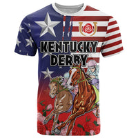 Kentucky Horses Racing T Shirt Roses Road with US Flag Style