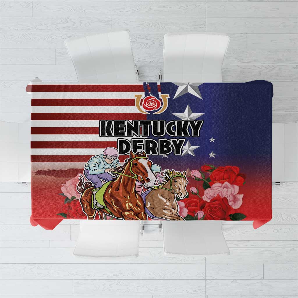 Kentucky Horses Racing Tablecloth Roses Road with US Flag Style