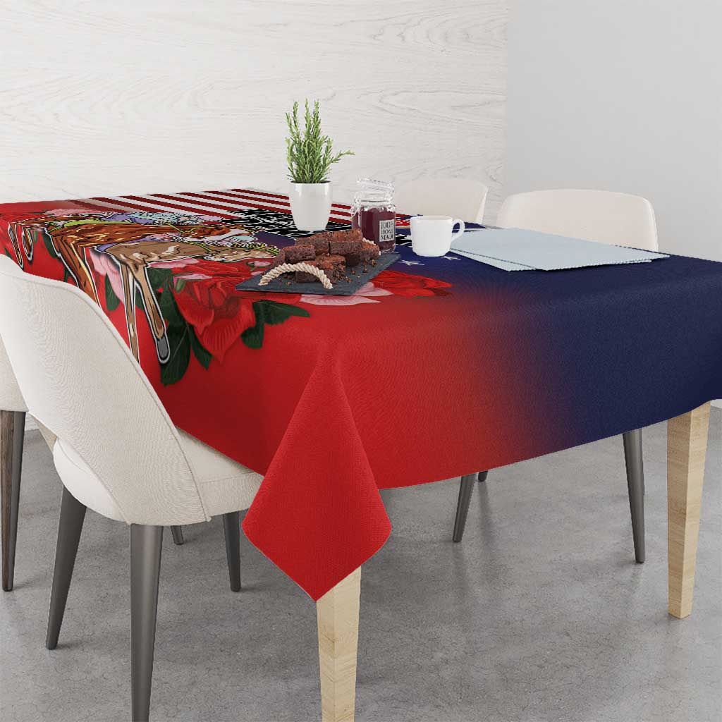 Kentucky Horses Racing Tablecloth Roses Road with US Flag Style