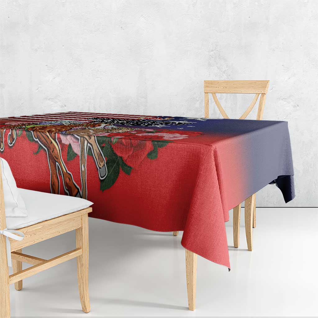 Kentucky Horses Racing Tablecloth Roses Road with US Flag Style