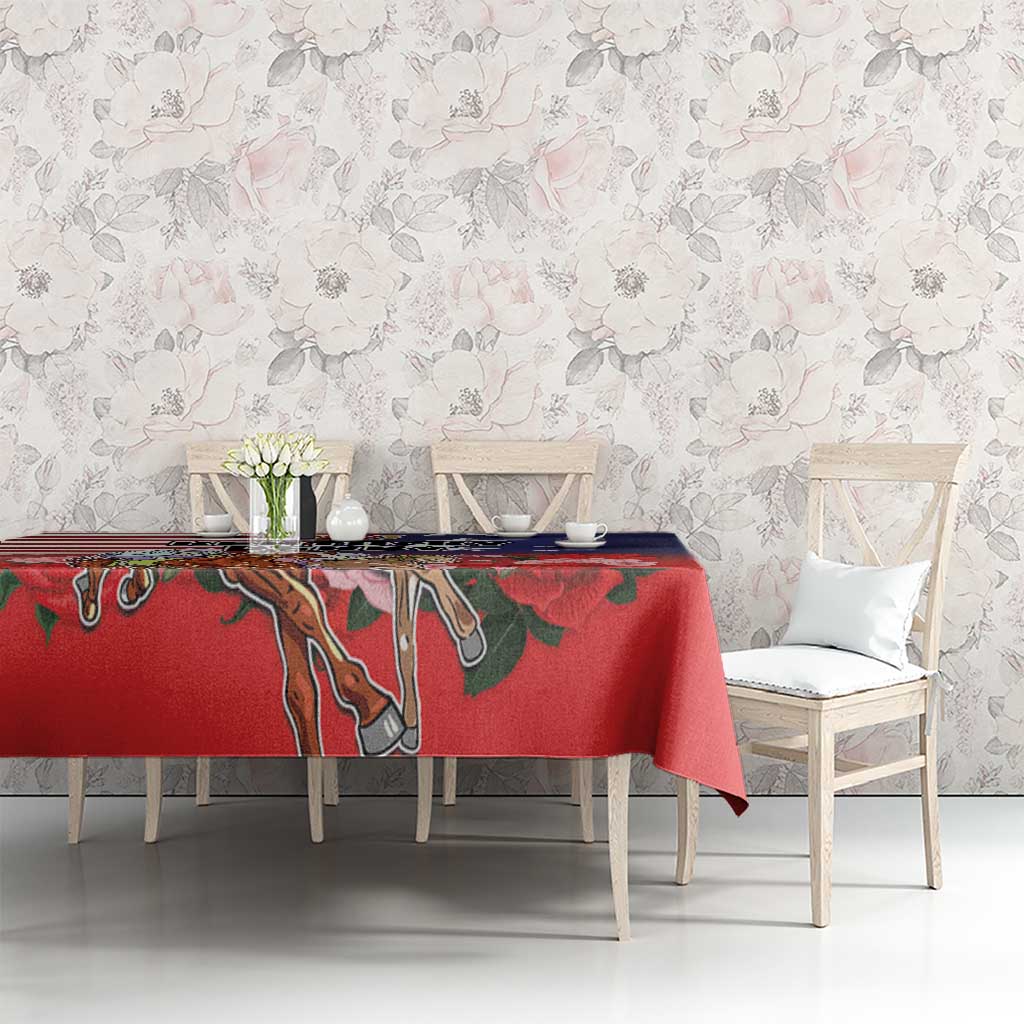 Kentucky Horses Racing Tablecloth Roses Road with US Flag Style