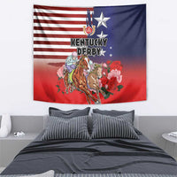 Kentucky Horses Racing Tapestry Roses Road with US Flag Style