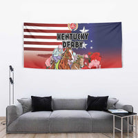 Kentucky Horses Racing Tapestry Roses Road with US Flag Style